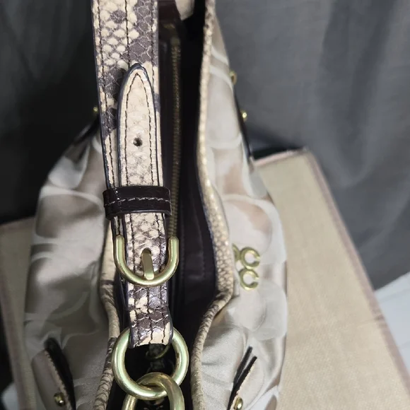 Coach Signature C's with Snakeskin Trim Shoulder Bag - Picture 6 of 15
